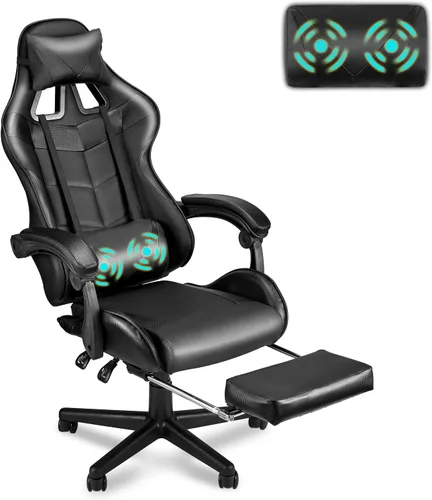 Vista 16 de Soontrans Silla de juegos azul claro con reposapiés, bonita silla de videojuegos de conejo, silla de escritorio Kawaii para nieta, hermana, novia
