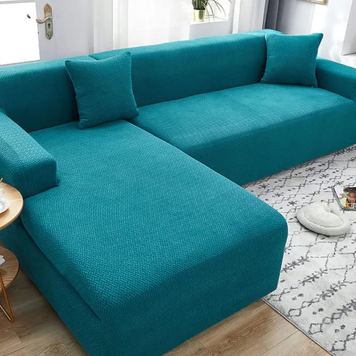 Vista 8 de ZPEE Fundas de sofá de forro polar en forma de L, funda elástica suave para perros, mascotas, sala de estar, protector de muebles, funda Azul