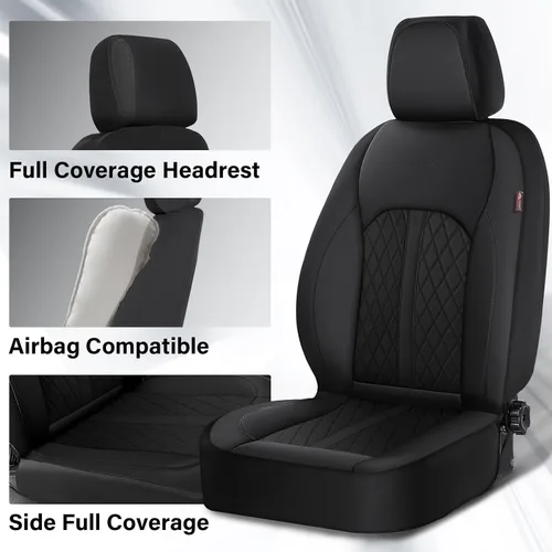 Vista 3 de Coverado Fundas universales de cuero para asientos delanteros, paquete de 2 fundas de asiento para SUV, camioneta, sedán, interior de vehículos