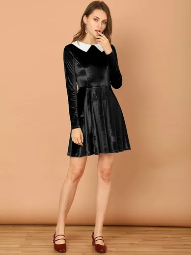 Vista 3 de Allegra K Vestido de manga larga de terciopelo vintage de Halloween para mujer con cuello Peter Pan