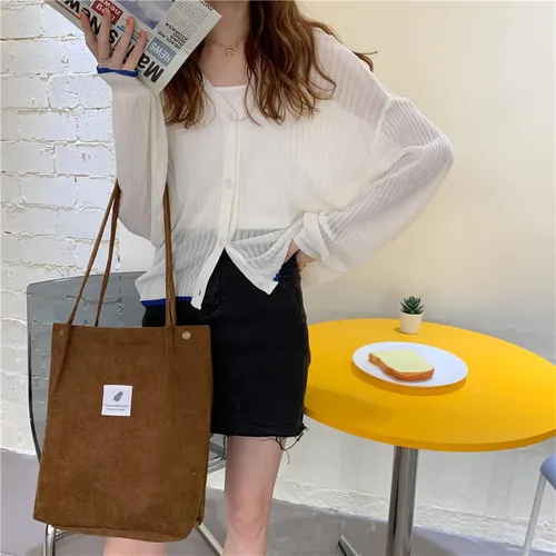 Vista 3 de Tchh-Dayup Bolso de lona para mujeres y chicas, bolso de pana.
