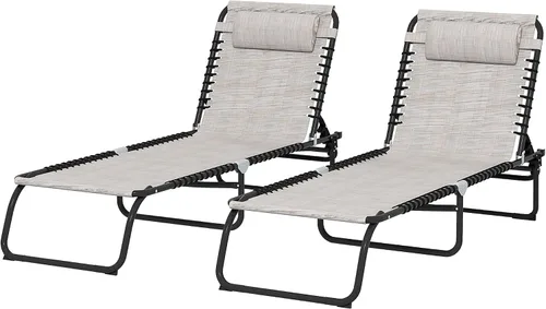 Vista 11 de Folding Chaise Lounge Set (2): Purple, 4-Position Recliner, Breathable Mesh & Bungee Suspension, Powder-Coated Steel, 74.5" L