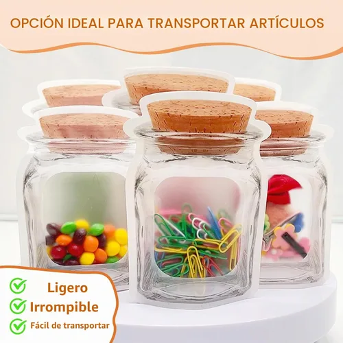 Vista 5 de 100 piezas de bolsas para botellas de tarro de albañil, 2 tamaños de bolsas reutilizables decorativas para aperitivos, bolsas de almacenamiento