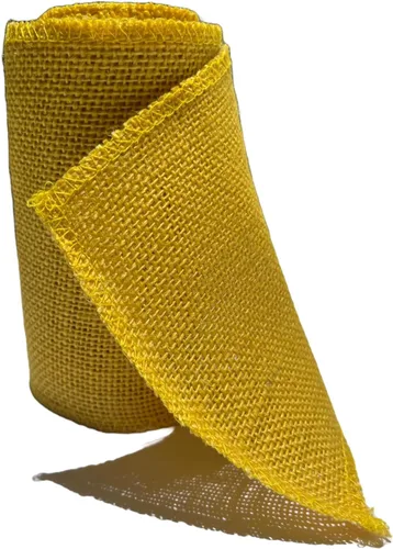 Vista 2 de Rollo de cinta de arpillera. 5.5 pulgadas x 15 pies. Bordes cosidos. Rollo de arpillera de color. 100% yute (amarillo)