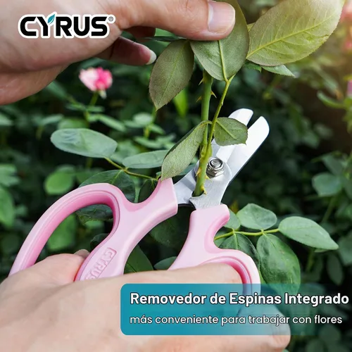 Vista 5 de Tijeras florales de acero inoxidable rosa con removedor de puñaladas