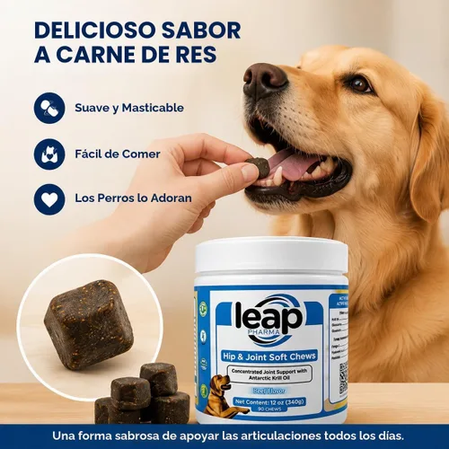 Vista 3 de Suplementos para perros para cadera y articulaciones, aceite de krill y glucosamina masticables suaves, suplemento articular para perros con aceite