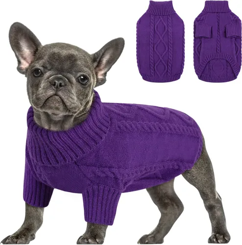 Vista 31 de Queenmore - Suéter de punto trenzado con cuello alto para perros pequeños, para climas fríos, para chihuahua, bulldog, teckel, carlino y yorkie, XS