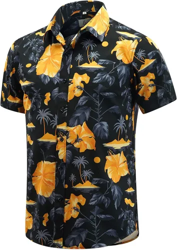 Vista 20 de EUOW - Camisas hawaianas para hombre de manga corta con botones, estampadas para la playa y el verano