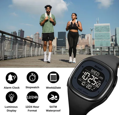 Vista 5 de Gosasa Reloj digital cuadrado minimalista para hombre, impermeable, reloj deportivo al aire libre con cronómetro, relojes de cuenta regresiva unisex
