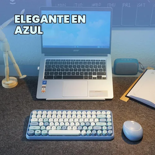 Vista 2 de Perixx PERIDUO-713BL Combo de Teclado y Ratón Inalámbrico Mini - Teclas Redondas Retro - Azul Pastel - Diseño de Teclado Inglés de EE. UU. (11909)