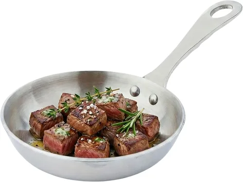 Vista 8 de Restaurantware Mini sartén de 4 pulgadas, 1 sartén redonda para huevos, con asa, acero inoxidable, cobre, resistente a las manchas, apta