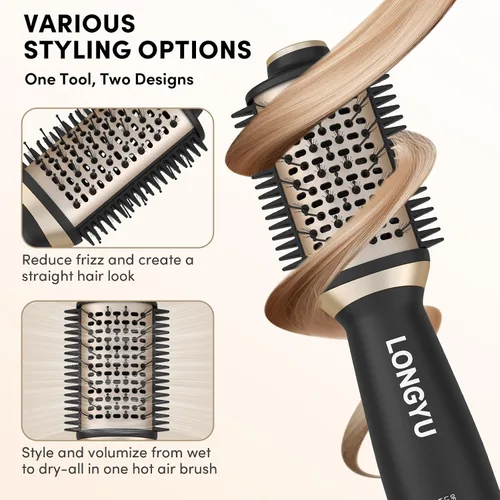 Vista 10 de Longyu Cepillo secador de pelo de doble voltaje de viaje, mini cepillo de aire caliente con enchufe europeo de 110 V-240 V, secador de pelo de un