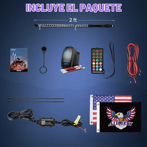 Vista 9 de Nilight Luz LED para látigo, 1 antena COB RGB de 2 pies con base de resorte, aplicación Bluetooth y control remoto, patrones de persecución
