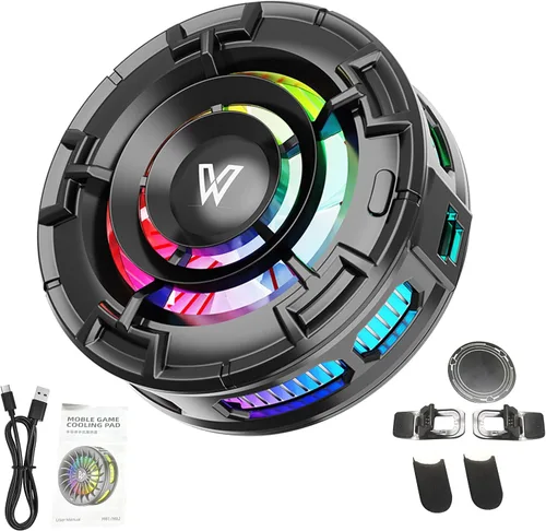 Vista 9 de Magnetic Phone Cooler with LED Lights, 3 Speed for Gaming (Black)