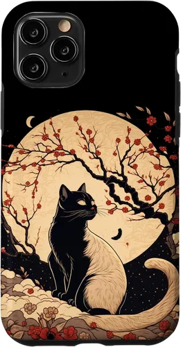 Vista 29 de Kawaii black cat japanese with cherry blossom anime style Case for iPhone 16