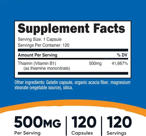 Vista 2 de Vitamina B1 Nutricost (Tiamina) 0,018 oz, 120 cápsulas, 1 botella, 1