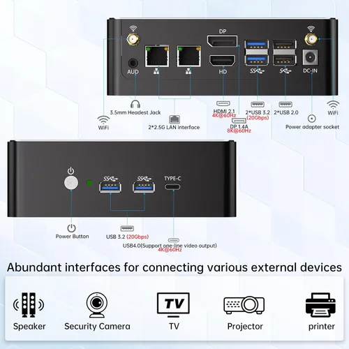 Vista 6 de Mini PC, computadora de escritorio con Core i5-12450H, 8 núcleos hasta 4.4 GHz, Win-11 Pro, 32G DDR5, 1T M.2 PCIE4.0 SSD, pantalla triple Core