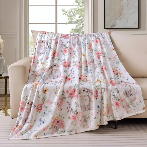 Vista 15 de Tupmnbry Manta floral de margaritas y girasoles, manta de franela súper suave, manta de cama ligera y esponjosa para cama, sofá y viajes, 50 x 60