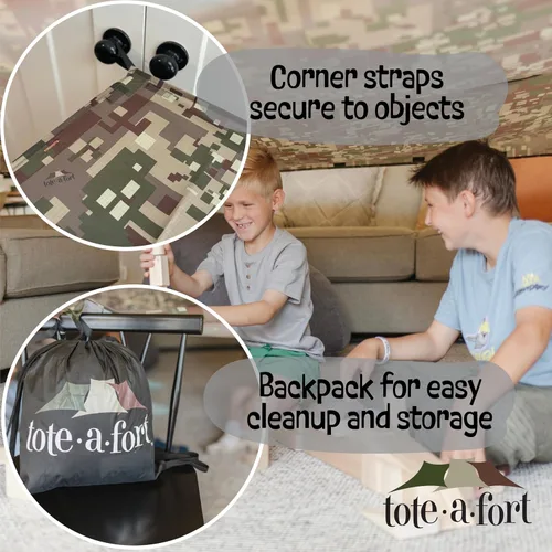 Vista 3 de Tote a Fort - Kit de construcción de fortaleza de manta de camuflaje para niños, juguete de 4 mantas TOTEAFORT, haz una casa de juegos portátil
