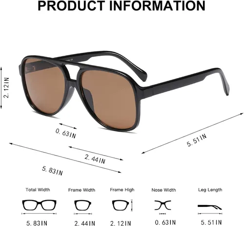 Vista 4 de BUTABY Gafas de sol de aviador vintage para mujeres y hombres gafas retro de los años 70 marco cuadrado grande protección UV400
