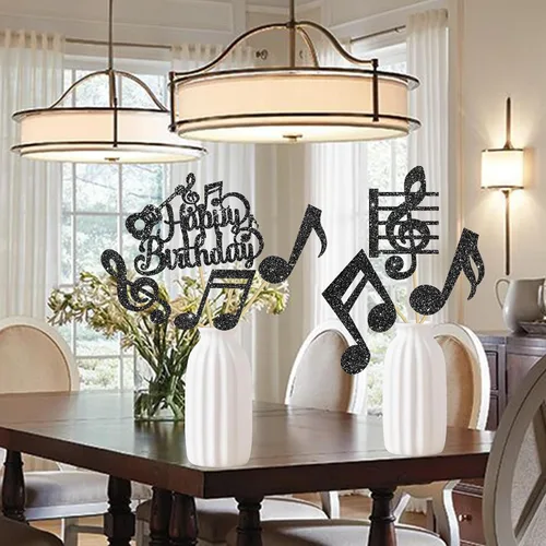 Vista 6 de Palillos de centro de mesa de notas musicales, 12 piezas de temática musical, decoración de cumpleaños, centros de mesa de fiesta musical, símbolos