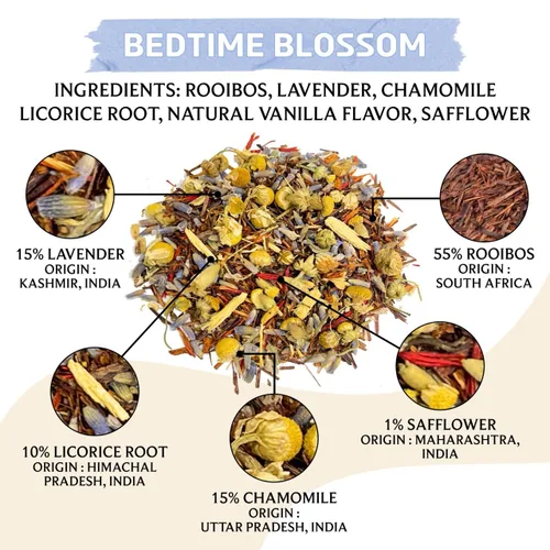 Vista 2 de BREWIX, Bedtime Blossom - Té suelto de hierbas (más de 50 tazas) sin cafeína y totalmente natural Mezcla relajante floral nocturna Rooibos