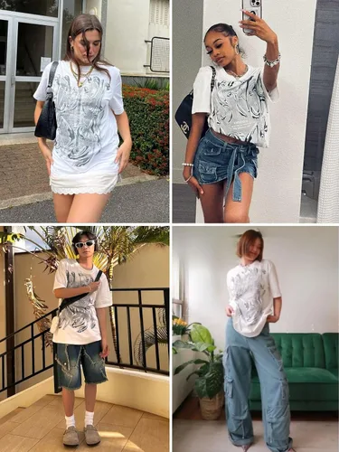 Vista 3 de Aelfric Eden Camisetas gráficas metálicas para hombre, camisetas de gran tamaño Y2k, camisetas vintage unisex para verano