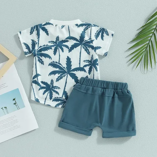 Vista 4 de Conjunto de ropa de verano para bebé, camiseta de manga corta y pantalones cortos, conjunto de ropa para bebé