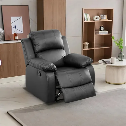 Vista 10 de Juego de Muebles para Sala de Estar, Juego de Sofá Reclinable Manual, Juegos de Sofás Reclinables de Cuero Beige con Mesa Desplegable, Sofá