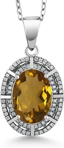 Vista 27 de Gem Stone King Collar con halo de dos filas de 5 a 10 quilates con piedra natal ovalada de 0.55 x 0.39 pulgadas en plata de ley 925 Collar