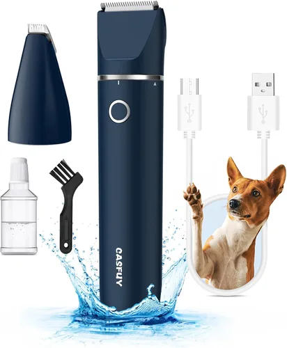 Vista 8 de Casfuy - Cortador de pelo inalámbrico para patas de perro, cortaúñas de ruido bajo para perros pequeños con cuchillas dobles, USB recargable Negro