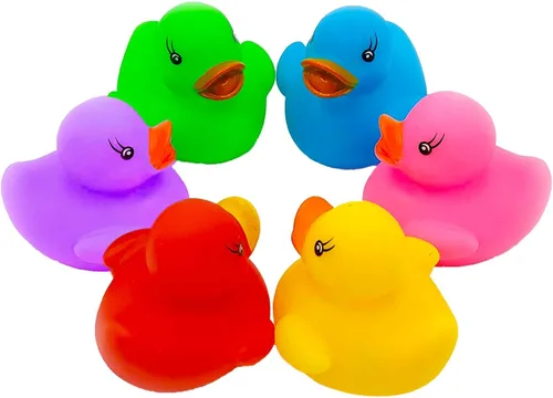 Vista 8 de Paquete de 12 patos clásicos de goma para niños, seis colores sólidos, regalos de cumpleaños de baño, baby showers, aula, verano, playa y actividad