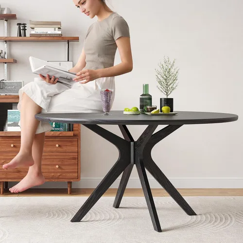 Vista 5 de Soohow Mesa redonda de cocina de comedor de madera maciza de 47.2 pulgadas para 4-6 personas con base de pedestal que se interseca