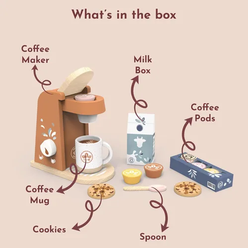 Vista 3 de SPEEDY MONKEY Juego de Máquina de Café de Madera para Niños – Certificado FSC Juego de Simulación de Cafetera Espresso, Conjunto de Café de Juego