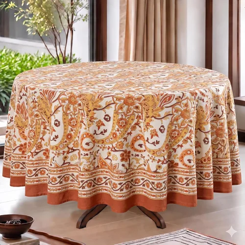 Vista 23 de Ridhi Mantel redondo con estampado de bloques a mano, color azul vaquero Azul Denim