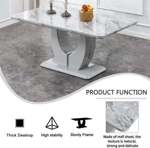 Vista 5 de LKTART Morden Morden - Mesa de comedor rectangular de grano de mármol de imitación para cocina, comedor, sala de reuniones, color gris