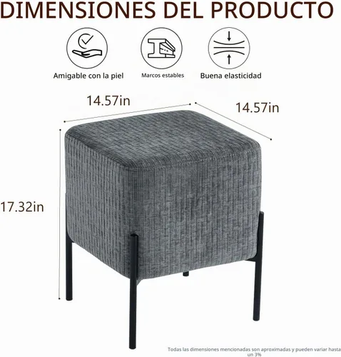 Vista 3 de Get Set - Taburete de pie cuadrado, moderno taburete tapizado, reposapiés, sofá, reposapiés, asiento otomano para sala de estar, dormitorio