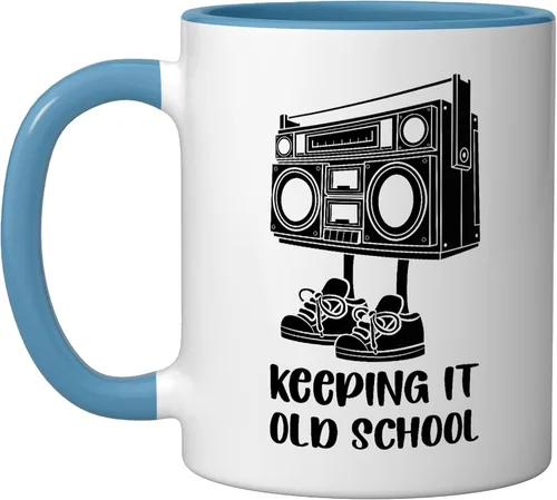 Vista 6 de Keeping It Old School 80s 90s Retro Cassette Radio Ceramic Mug, Orange/White
