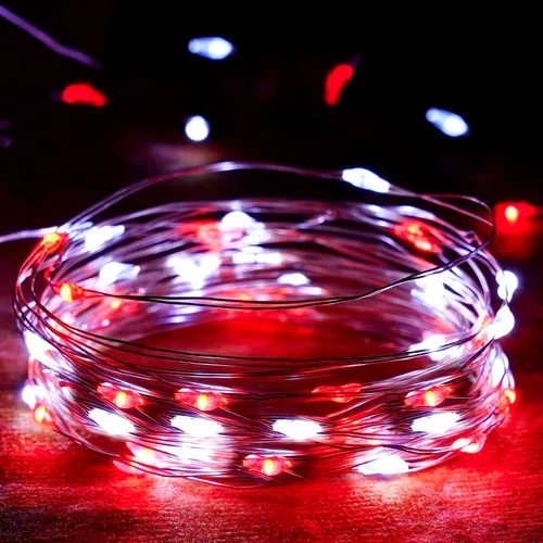 Vista 22 de Guirnalda de luces de Navidad, 10 pies, 30 LED, árbol de Navidad, Papá Noel, copo de nieve, luces de hadas, funciona con pilas, con control remoto
