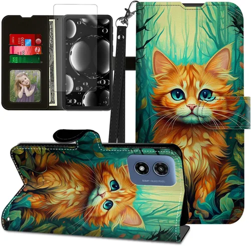 Vista 18 de Funda para Motorola Edge 2022 con protector de pantalla, soporte y tarjetero y correa para la muñeca, funda magnética para Moto Edge 2022 5G UW Lobo