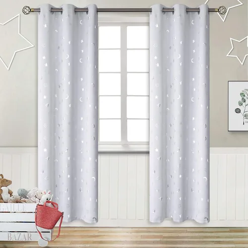 Vista 41 de BGment Cortinas opacas para dormitorio infantil, con aislamiento térmico, con ojales, estampado de estrellas plateadas, cortinas para oscurecer