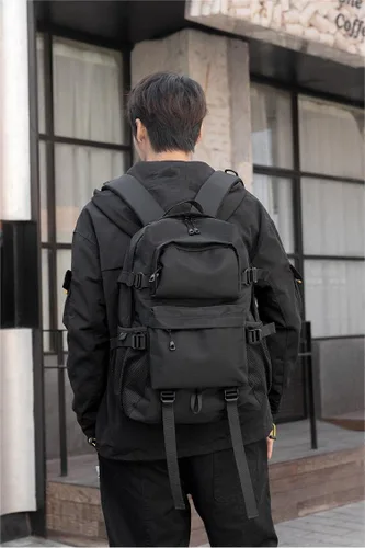 Vista 2 de Mochila de trabajo para hombre, mochila repelente al agua con múltiples bolsillos para ocio, mochila para estudiantes de escuela secundaria