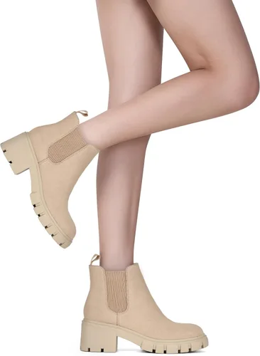 Vista 6 de Rihero Botines Chelsea para mujer, de moda, sin cordones, suela de lengüeta, tacón grueso