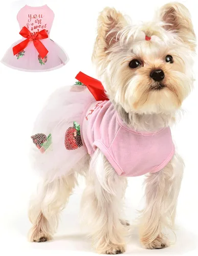 Vista 25 de Yikeyo Vestido de perro para primavera y verano, ropa de perro para perros pequeños, falda para perros pequeños, vestidos de cachorro, vestido