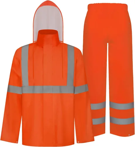 Vista 31 de TCCFCCT Chaqueta de lluvia de alta visibilidad para hombre, impermeable, abrigo de lluvia de alta visibilidad para hombres y mujeres con capucha