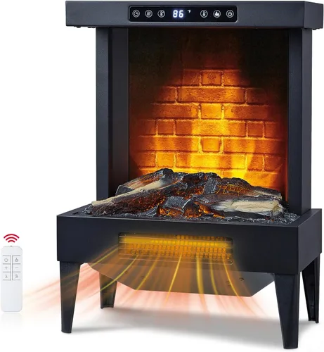 Vista 10 de Calentador eléctrico independiente para estufa de chimenea, 1500 W con efecto de llama LED 3D realista, brillo y termostato ajustables, 2 ajustes