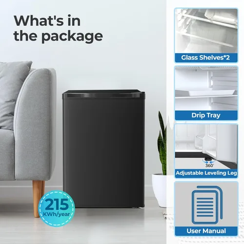 Vista 6 de Electactic Refrigerador compacto de 2.56 pies cúbicos con puerta individual reversible, NEGRO