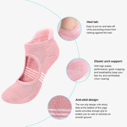 Vista 4 de Hellomamma Calcetines de yoga antideslizantes con agarres, calcetines de pilates y ballet para mujer