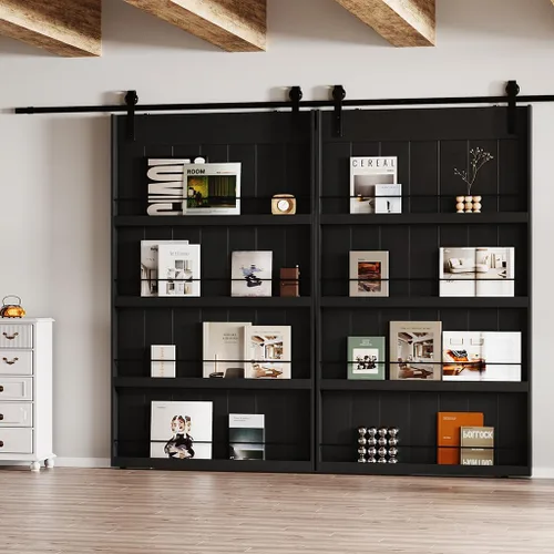Vista 12 de BARNER HOME Puerta corrediza de granero de 30" x 84", puerta de granero estilo estante con kit de herrajes de 6 pies, hecha de MDF imprimado Negro