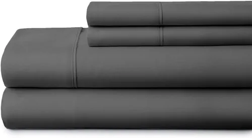Vista 5 de Juego de ropa de cama de 4 piezas, 800 hilos, 100% algodón egipcio, color negro, sábana bajera ajustable de algodón de fibra larga, se adapta a